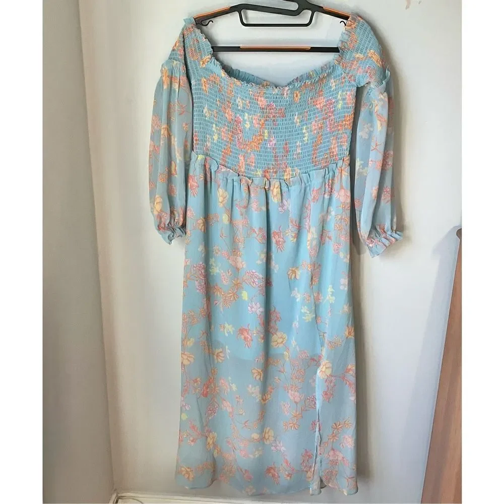 French Connection Strapless “Diana” Dress, 10, Light Blue, NWT. Boho, Softgirl